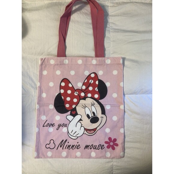 Unbranded Handbags - Minnie Mouse Cartoon Large Capacity Pink Canvas Tote Bag Women's Love You